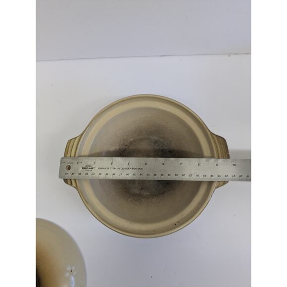 Earthenware cream cooking pot with lid // painted flowers - Picture 6 of 8